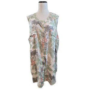 C&C‎ California Womens Tropical Print Sleeveless Linen Button-Down dress Size 3X